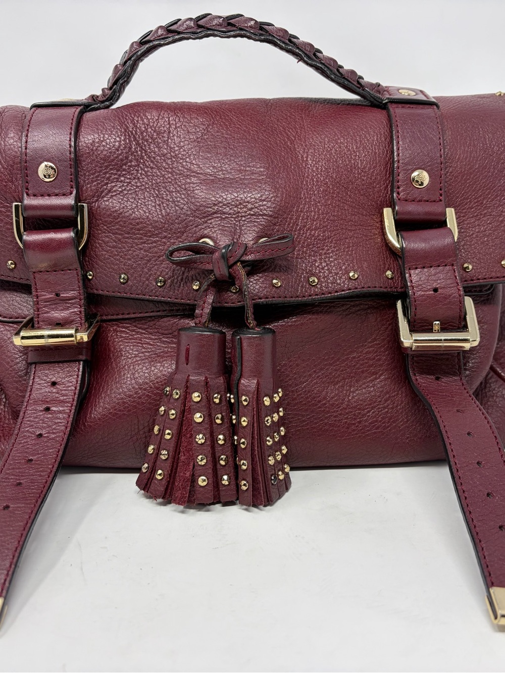 Mulberry Alexa Studded Tassel Satchel Bag Oxblood Burgundy Soft Buffalo Leather - Picture 2 of 16